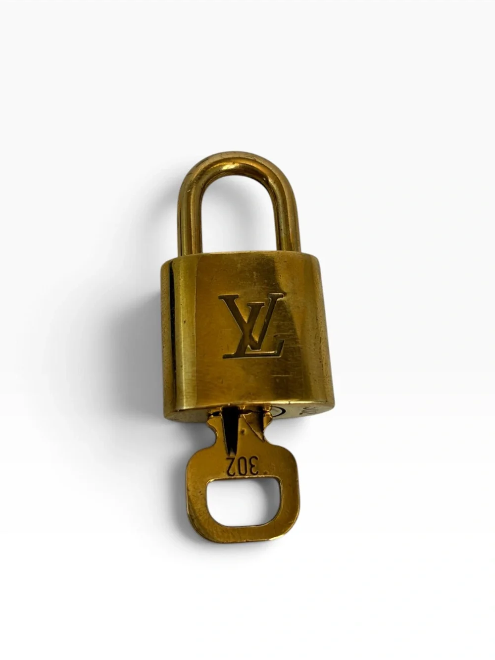 Louis Vuitton Brass Padlock Lock & Key Set #302 Made in France Vintage LV